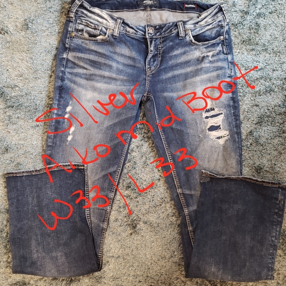 Silver "Aiko" Mid Boot Distressed Jeans